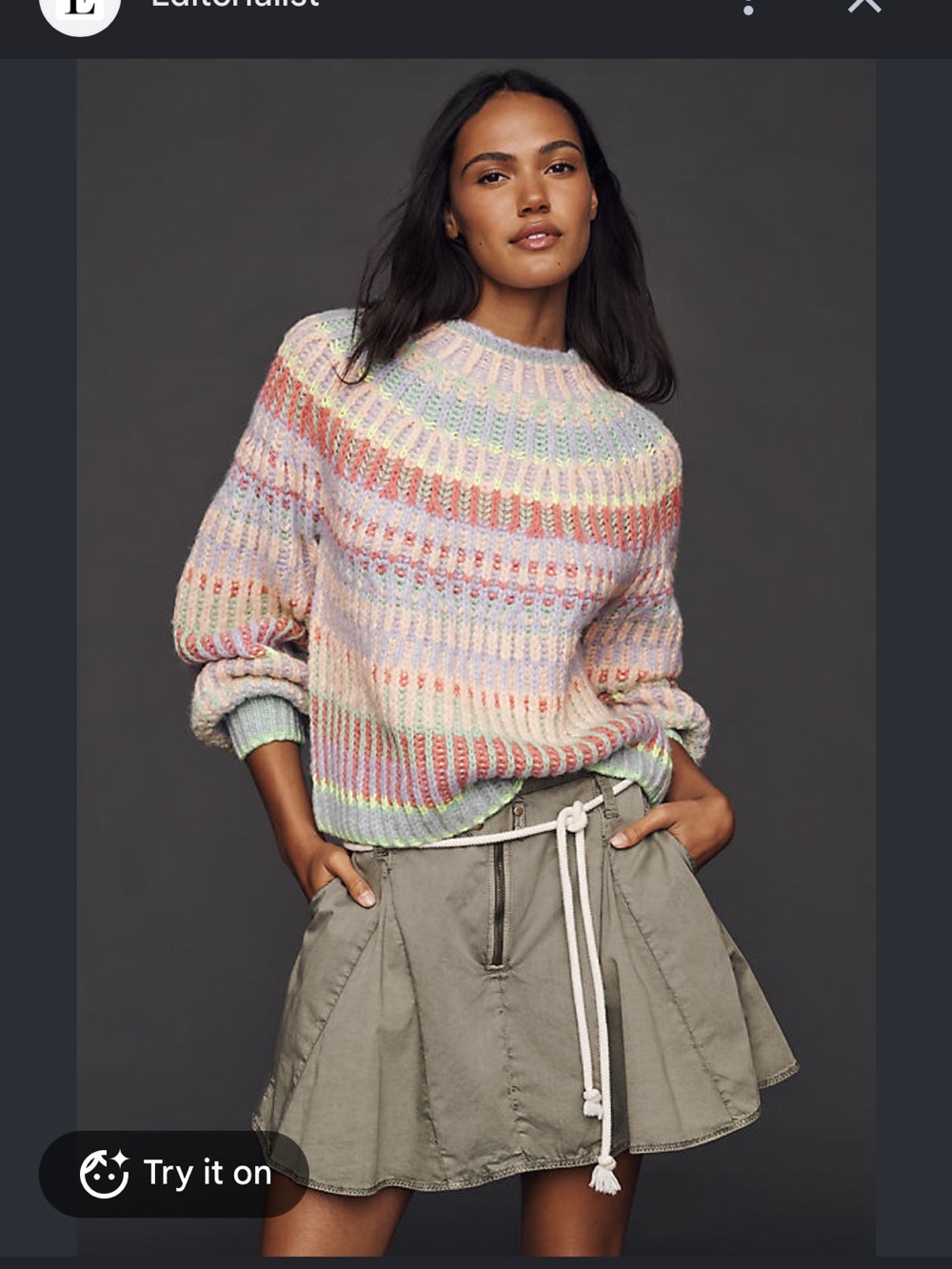 Maeve Mockneck Pastel Multistripe Cowlneck Sweater - Lavender, Peach, Mint